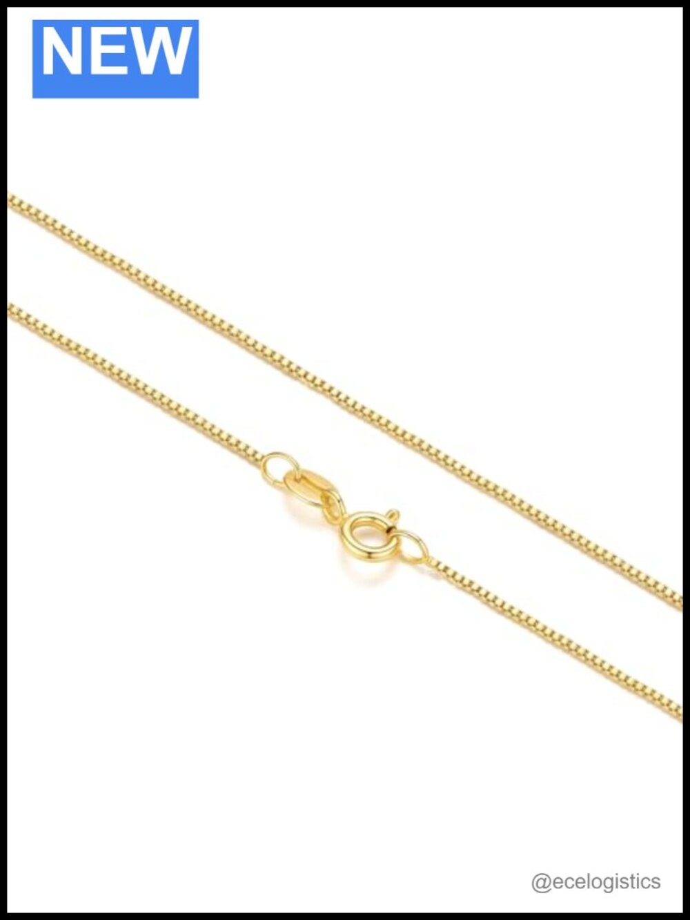 14K Gold Plated Box Chain Necklace Unisex Slim Square Links Spring Ring Clasp